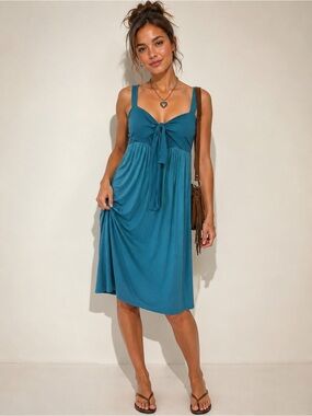 Twelfth Street by Cynthia Vincent Y2K Teal Tie-Front Babydoll Dress Sleeveless S